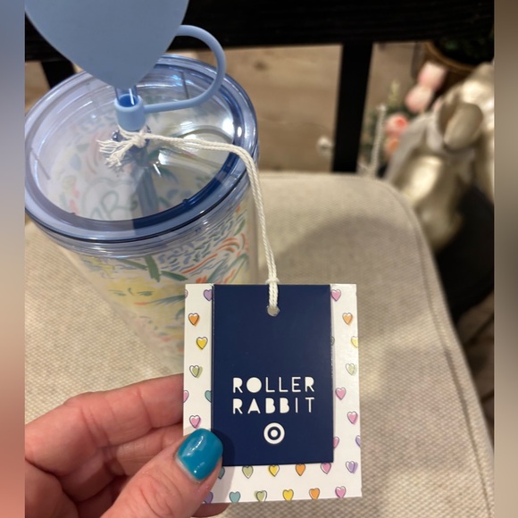 Roller Rabbit Multicolor Tumbler with Blue Heart Straw Limited Edition- NWT - Picture 10 of 12